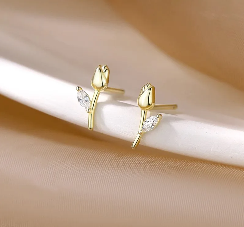 Pendientes de tulipán con circonita